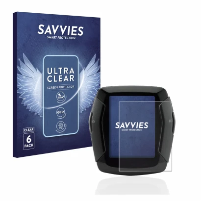 Front side of a product packaging with the brand logo Savvies. Next to it is the device Yamaha Display C shown with the corres