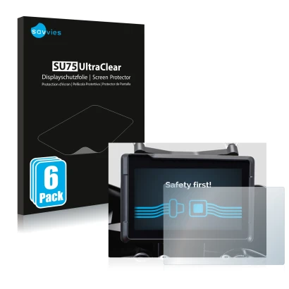 Front side of a product packaging with the brand logo Savvies. Next to it is the device KTM 1290 Super Duke GT 2022 TFT 7" Spe