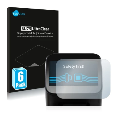 Front side of a product packaging with the brand logo Savvies. Next to it is the device Shaper Origin Gen1 shown with the corr