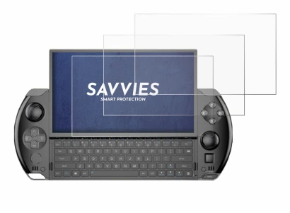 Image of the device GPD Win 4 with a wide variety of screen protectors.