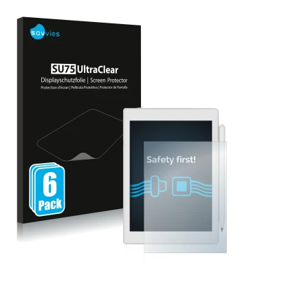 Front side of a product packaging with the brand logo Savvies. Next to it is the device Boox Nova Air 2 shown with the corresp