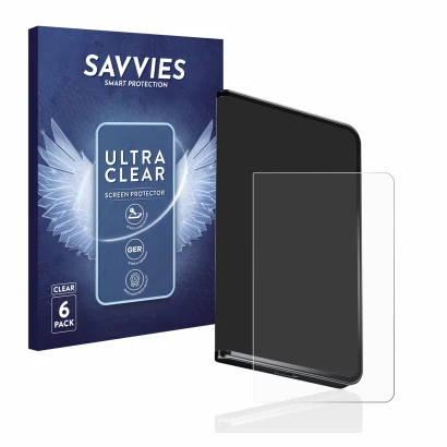 Front side of a product packaging with the brand logo Savvies. Next to it is the device Ledger Stax crypto wallet shown with t