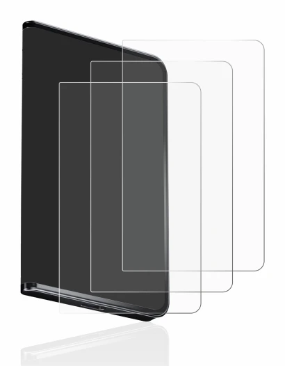 Image of the device Ledger Stax crypto wallet with a wide variety of screen protectors.