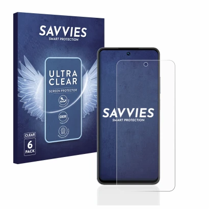 Front side of a product packaging with the brand logo Savvies. Next to it is the device realme C55 shown with the correspondin