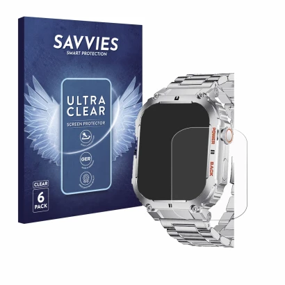 Front side of a product packaging with the brand logo Savvies. Next to it is the device LIGE K-57 1.96" shown with the corresp