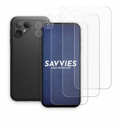 Image of the device Fairphone 5 (Front+Camera) with a wide variety of screen protectors.