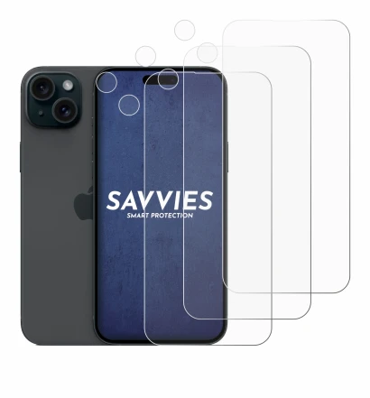 Image of the device Apple iPhone 15 Plus (Front+Camera) with a wide variety of screen protectors.