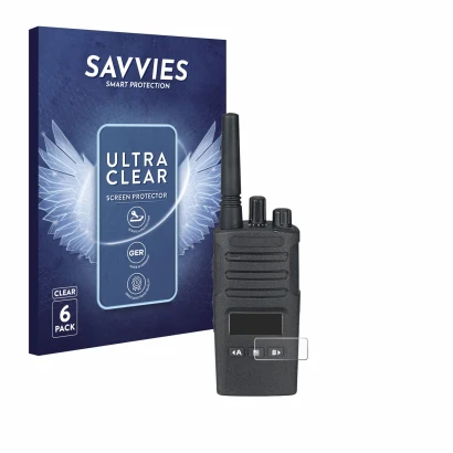 Front side of a product packaging with the brand logo Savvies. Next to it is the device Motorola XT460 shown with the correspo