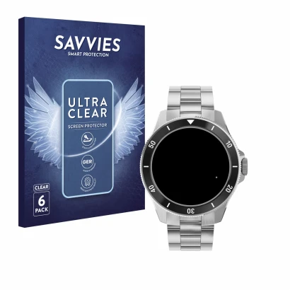 Front side of a product packaging with the brand logo Savvies. Next to it is the device Withings ScanWatch Nova (42 mm) shown 