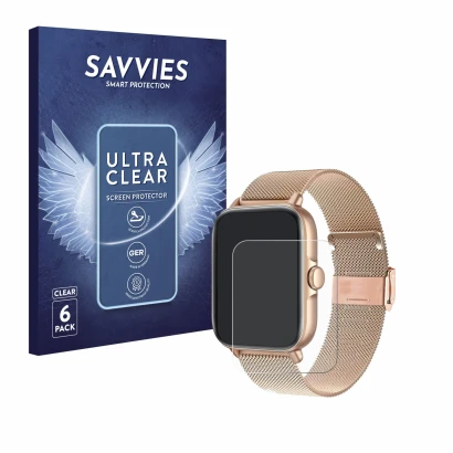 Front side of a product packaging with the brand logo Savvies. Next to it is the device Pireware Elegance 3 1.69" shown with t