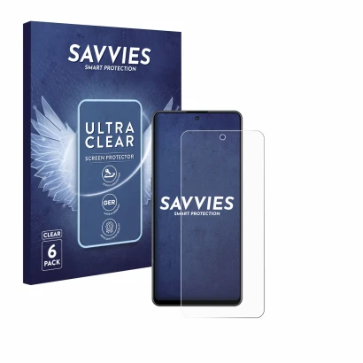 Front side of a product packaging with the brand logo Savvies. Next to it is the device OnePlus Nord CE 3 Lite shown with the 