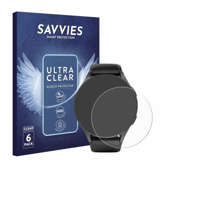 Front side of a product packaging with the brand logo Savvies. Next to it is the device Hama 8900 (42 mm) shown with the corre