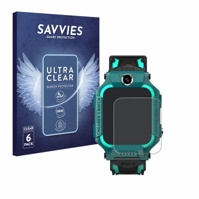 Front side of a product packaging with the brand logo Savvies. Next to it is the device Retoo Smartwatch 1.44" shown with the 