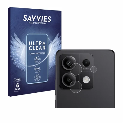 Front side of a product packaging with the brand logo Savvies. Next to it is the device Xiaomi Redmi Note 13 Pro 5G (ONLY Came