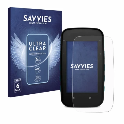 Front side of a product packaging with the brand logo Savvies. Next to it is the device CompeGPS TwoNav Cross Plus shown with 