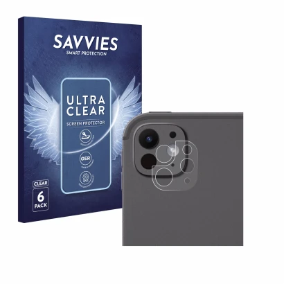 Front side of a product packaging with the brand logo Savvies. Next to it is the device Apple iPad Pro 11" 2024 (ONLY Camera L