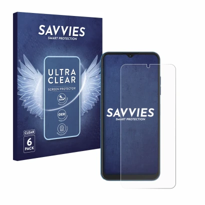 Front side of a product packaging with the brand logo Savvies. Next to it is the device Hotwav Note 13 shown with the correspo