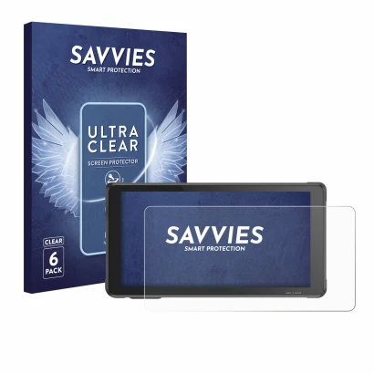 Front side of a product packaging with the brand logo Savvies. Next to it is the device Interphone RideSync Sync55 shown with 