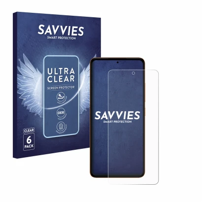 Front side of a product packaging with the brand logo Savvies. Next to it is the device HMD Pulse shown with the corresponding