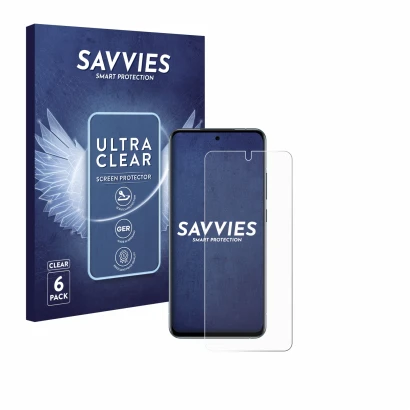 Front side of a product packaging with the brand logo Savvies. Next to it is the device Nokia X30 5G shown with the correspond