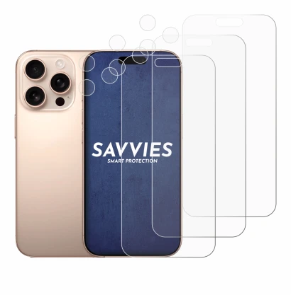 Image of the device Apple iPhone 16 Pro Max (Front+Camera) with a wide variety of screen protectors.