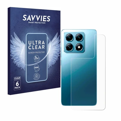 Front side of a product packaging with the brand logo Savvies. Next to it is the device Xiaomi 14T (Back) shown with the corre