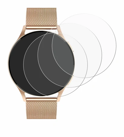 Image of the device Levowatch Edgy 1.43" with a wide variety of screen protectors.