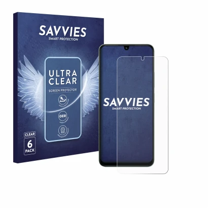 Front side of a product packaging with the brand logo Savvies. Next to it is the device Xiaomi Poco C75 shown with the corresp