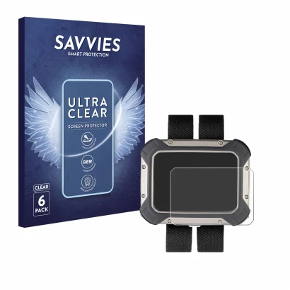 Front side of a product packaging with the brand logo Savvies. Next to it is the device Apeks DSX shown with the corresponding