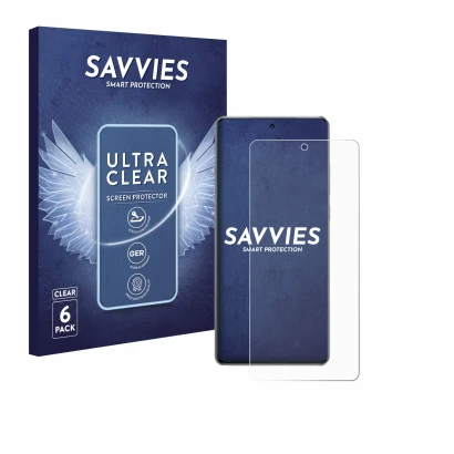 Front side of a product packaging with the brand logo Savvies. Next to it is the device OnePlus 13R shown with the correspondi