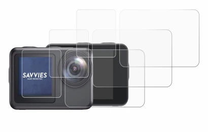 Image of the device Akaso Brave 7 LE with a wide variety of screen protectors.