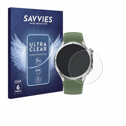 Front side of a product packaging with the brand logo Savvies. Next to it is the device OnePlus Watch 3 shown with the corresp