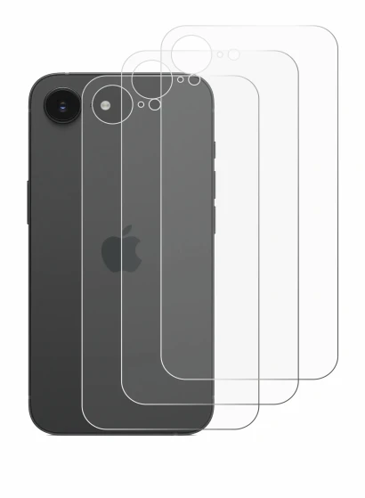 Image of the device Apple iPhone 16e (Back) with a wide variety of screen protectors.