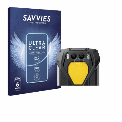 Front side of a product packaging with the brand logo Savvies. Next to it is the device Blackview BV7300 (ONLY Camera Lens) sh