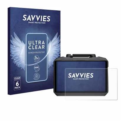 Front side of a product packaging with the brand logo Savvies. Next to it is the device DJI RC Pro 2 shown with the correspond