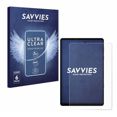 Front side of a product packaging with the brand logo Savvies. Next to it is the device Lenovo Legion Y700 2022 shown with the