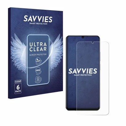 Front side of a product packaging with the brand logo Savvies. Next to it is the device realme Note 70T shown with the corresp