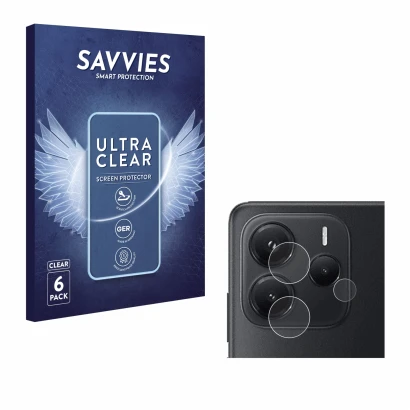 Front side of a product packaging with the brand logo Savvies. Next to it is the device Xiaomi Redmi Note 14 4G (ONLY Camera L