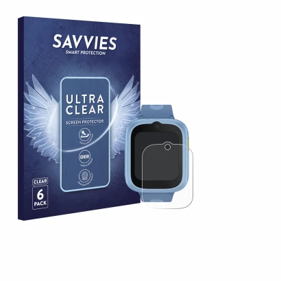 Front side of a product packaging with the brand logo Savvies. Next to it is the device TCL Movetime MT48 shown with the corre