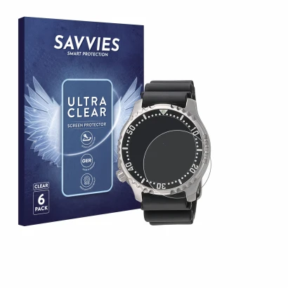 Front side of a product packaging with the brand logo Savvies. Next to it is the device Citizen NY0040 shown with the correspo