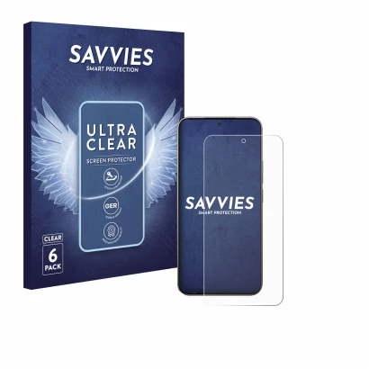 Front side of a product packaging with the brand logo Savvies. Next to it is the device Xiaomi 15T Pro shown with the correspo