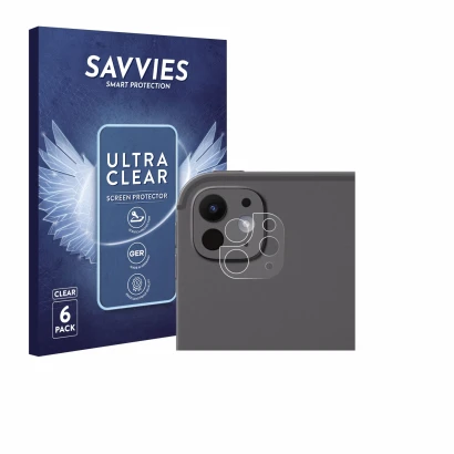 Front side of a product packaging with the brand logo Savvies. Next to it is the device Apple iPad Pro 11" 2025 (ONLY Camera L