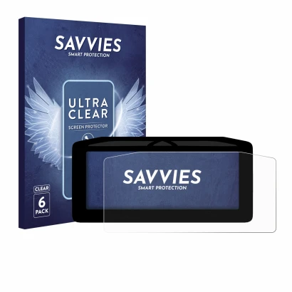 Front side of a product packaging with the brand logo Savvies. Next to it is the device Ducati Panigale V4 2025 shown with the