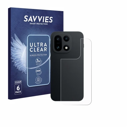 Front side of a product packaging with the brand logo Savvies. Next to it is the device OnePlus 15 (Back) shown with the corre