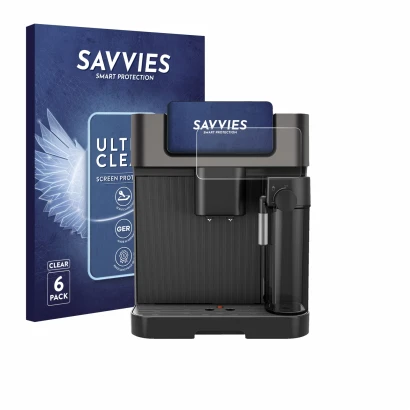Front side of a product packaging with the brand logo Savvies. Next to it is the device Grundig KVA 7230 shown with the corres