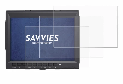 Image of the device Feelworld FW759 7" with a wide variety of screen protectors.