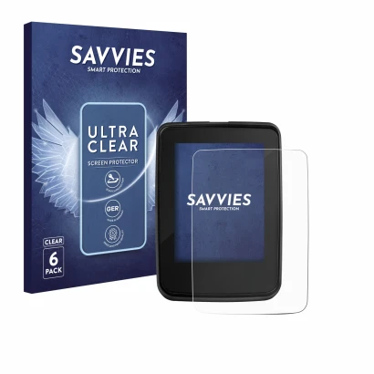 Front side of a product packaging with the brand logo Savvies. Next to it is the device Giant RideDash Evo 2 shown with the co