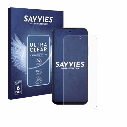 Front side of a product packaging with the brand logo Savvies. Next to it is the device Oppo A6x 4G shown with the correspondi