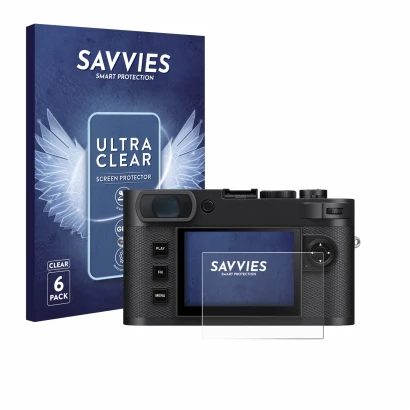 Front side of a product packaging with the brand logo Savvies. Next to it is the device Leica M EV1 shown with the correspondi