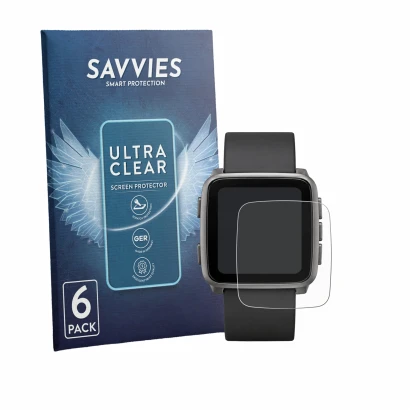Front side of a product packaging with the brand logo Savvies. Next to it is the device Pebble Time 2 2026 shown with the corr